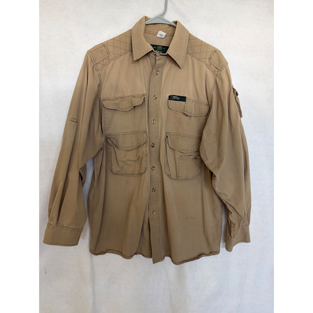 Orvis Mens Tan Safari Fishing Shirt Long Sleeve Utility Pocket Quilted Medium